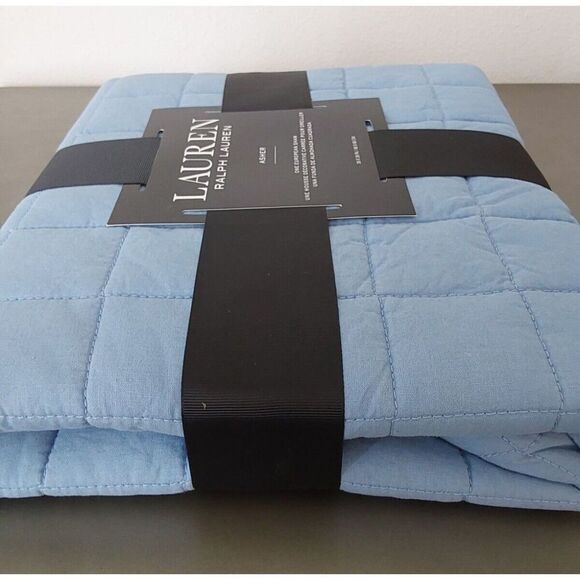 Ralph Lauren ASHER Blue Cotton Poly Fiberfill Quilted European Euro Pillow Sham - Picture 5 of 8